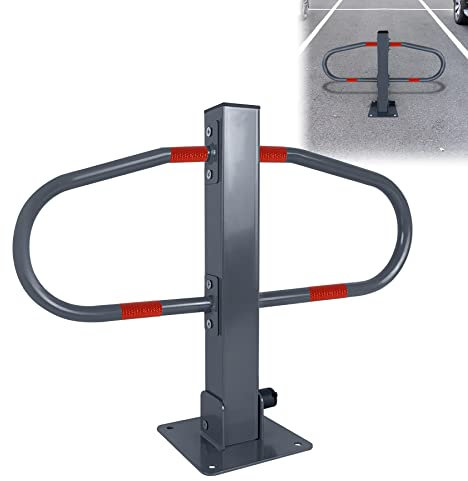 SUBTLETY 1 Pezzo Barra di Parcheggio in Metallo Pieghevole Palo della Barriera con Chiave e Strisce Riflettenti Serratura per Parcheggio Set di Paletti per Garage Parcheggi Vialetti