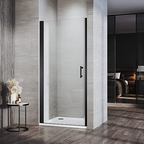 ELEGANT 900mm Black Frameless Pivot Shower Door Enclosure 6mm Safety Glass Reversible Shower Cubicle Door