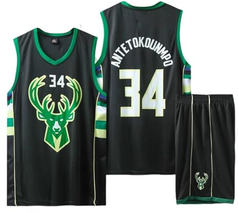 CLZWFZ 34#Basketball Trikot Kit Kinder Fans Trikot Jungen Sportbekleidung Ärmellose Basketballweste Tops und Shorts Sport Set Sommer Trainingsanzug Geschenke für Jungen Grils