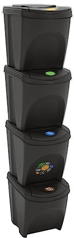vidaXL 4X Cubos de Basura Apilables Canasta Papelera para Oficina Restaurantes Residuo Reciclaje Hogar Cocina Escuelas Polipropileno Gris 100 L