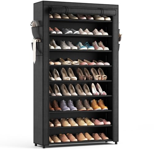 LANTEFUL Shoe Rack with Covers - 10 Tiers Tall Shoe Rack Organizer Large Capacity Shoe Shelf Storage 40 Pairs Space Saving Vertical Shoe Storage Organizer for Closet, Entryway, Dorm, Bedroom