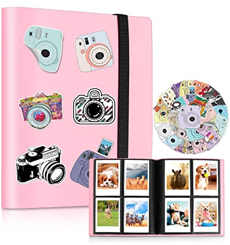 Album Photo 160 Pochettes pour Photos de 6.5 * 9 compatibles avec Le Film Instax Mini/Kpop Photocards, Accessoires pour appareils Photo instantanés avec 50 Autocollants colorés (Rose)