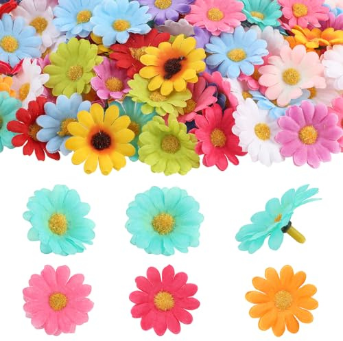 salbsever 180 Stück Blumen Künstlich, Künstlicher Blumenkopf mit 4 cm Durchmesser, Künstliche Gänseblümchen in 10 Farbdesigns, Sonnenblumen, Geeignet für Heimwerker, Hochzeit, Party, Heimdekoration