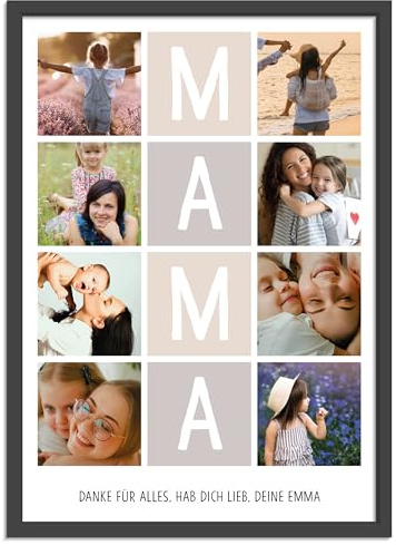 OWLBOOK® Beste Mama Foto Bilderrahmen mit 8 Fotos & Spruch selbst gestalten | Foto Collage mit eigenem Bild & Text | Mama Geschenke Geburtstag Muttertag | Fotogeschenke Mutttertagsgeschenke | in A4/A3