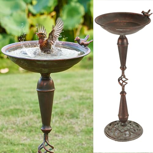 HUWAIPL Vogeltränke aus Gusseisen, 70 cm hoch, Vogeltränke aus Metall, für den Außenbereich, Vintage-Vogeltränke aus Metall, Gartendekoration