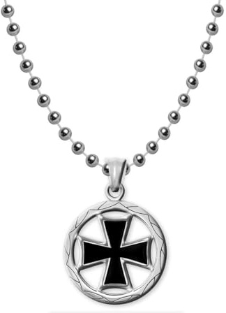 Soul-Cats Edelstahl Anhänger Eisernes Kreuz silber schwarz mit Kugelkette Herren Halskette Orden Military