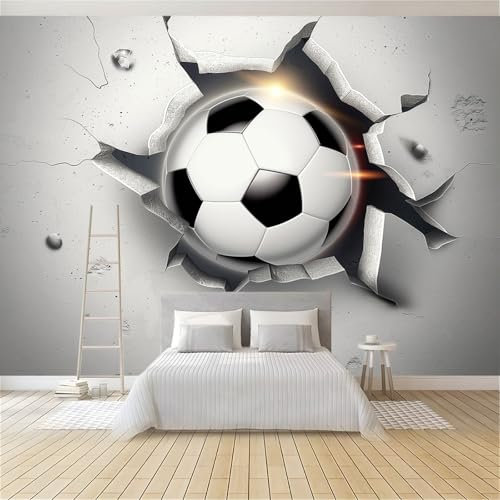 Photo Wallpaper Football Breaking Through The Wall 150 x 105 cm Non-Woven Premium Art Print Fleece Wall Mural Decoration Poster Picture 3D Effect Photo Mural