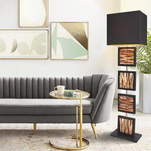Bressmer REMA Treibholz Stehlampe 163 cm – Handgefertigte Naturholz Designlampe aus Akazie & Treibholz – Stehleuchte mit ovalem Leinenschirm Beige – Rustikales Unikat für Wohnzimmer