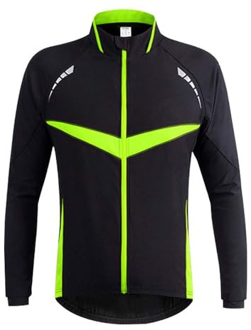 VeloZenith Herren Fahrradjacke Winddichte wasserdichte Winter Radjacke MTB Mountainbike Jacket Visible reflektierend, Fleece Warm Jacket Gr.S-2XL (Schwarz Grün, L)