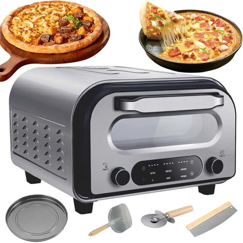 Horno Pizza De Encimera De 12 (Calienta Hasta 450 ℃), MáQuina Para Hacer Pizza EléCtrica (6 Ajustes Preestablecidos Para Pizza) + Piedra Para Pizza Y Cortador, Hace Pizzas En 2 Minutos