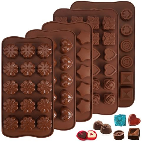 Lot de 5 moules à pralines en silicone 3D - Sans BPA - Anti-adhésif - En silicone résistant à la chaleur - Pour biscuits, bonbons