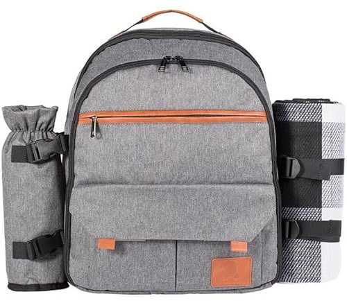 Zaino da picnic for 2-4 persone con coperta da picnic, borsa termica con refrigeratore for vino staccabile e coperta da picnic, for regali for la famiglia e gli amanti del picnic, all'aperto, barbecue