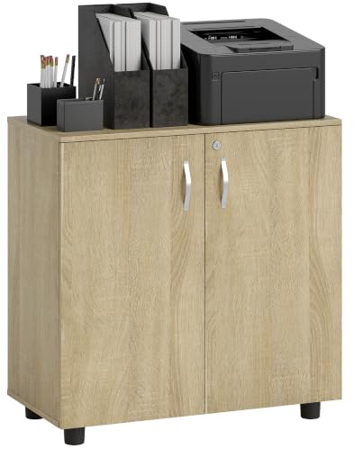Vinsetto Armoire de classement avec portes et étagères verrouillables, armoire de rangement verrouillable à 2 niveaux avec 2 clés pour bureau à domicile, 80 x 40 x 80 cm, chêne