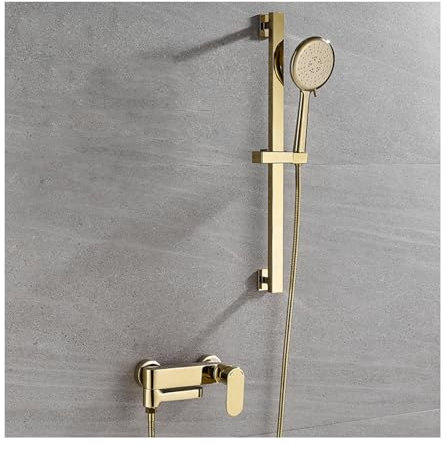 SWHC Badewannenarmatur mit Handbrause, Mischbatterie Badewanne 90° Drehung Armatur Wasserhahn Badewanne Gold Duschamaturenset Messing 60cm Höhenverstellbar Duschstange mit Brause
