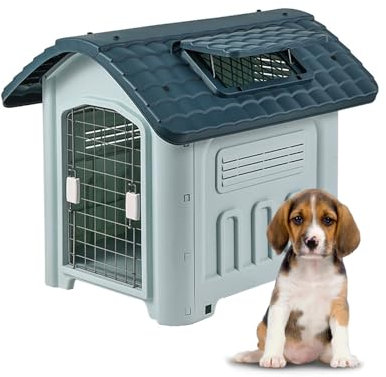 Hundehaus Outdoor Wasserdicht und wi Nterfest Hundehöhle Mittelgroße Hunde Waschbar mit Verstellbarem Schiebedach, Hundehütte Outdoor Einfach zu Montieren(81x70x76cm)