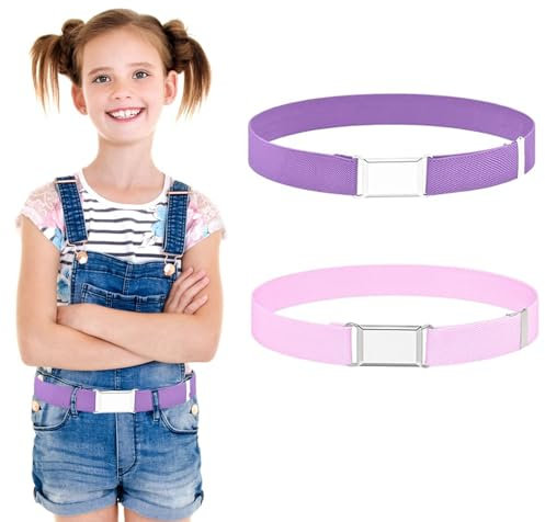 LIURFLNC 2 Stück Elastische Gürtel Kinder Set, Einstellbare Größe, Rosa & Lila, Einheitsgröße, Magnetschnalle, Für Kinder, Jungen & Mädchen, Kindergürtel, Fashion Gürtel