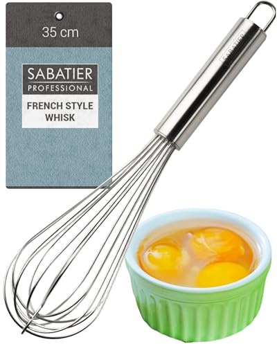 Professional Stainless Steel French Hand Whisk - Heavy Duty, Dishwasher Safe, Durable Balloon Whisk for Baking, Frothing, & Mixing - Easy to Clean, Great for Chefs & Home Cooks, Stainless Steel, 35cm