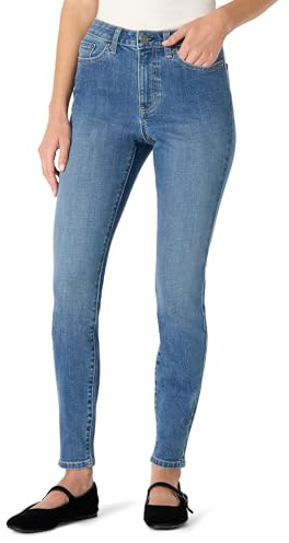 Amazon Essentials Jeans Skinny da Donna Elasticizzati a Vita Alta, Blu Medio, Taglia 48