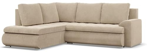 Mebligo - Ecksofa mit Schlaffunktion und 2 Bettkasten Cord - Beige 230x89x200 (BxHxT) FORESTA - Links Eckcouch, Sofas & Couches, Couch L Form, Cauchsofa, Sofa Wohnzimmer, Ecke Sofa