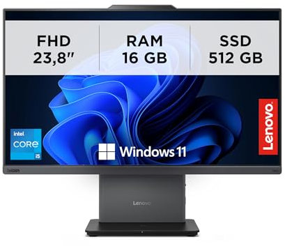 Lenovo - Pc All in One 24 Pollici ThinkCentre Neo 50a Gen 5, Computer Ufficio Professionale Windows 11 Pro, Intel Core i5-13420H, RAM 16GB DDR5, 512GB SSD NVMe - Display FHD IPS, Wi-Fi 6, USB-C e HDMI