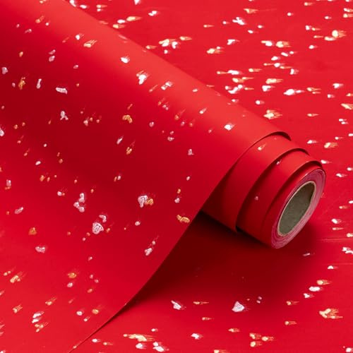 RUSPEPA Röd omslagspapper rulle – minirulle – 43,2 cm x 5 m – design i rött guld med silkeslen känsla perfekt för födelsedag, bröllop, babyshower