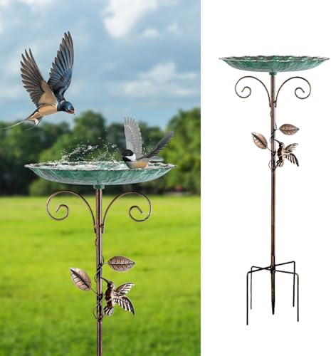 Restorgan Vogeltränke Stehend,Vogelbad für den Garten,Metall Vintage Freistehendes Vogelbad mit Stabiler 5-Zinken-Basis,Vogeltränke Groß Frostsicher Winterfest (Blau)