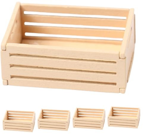 WEKAMOS 5pcs Mini Wooden Crates Realistic Dollhouse Storage for Miniature Accessories for Food Beverages and Toy Organization Landscapes