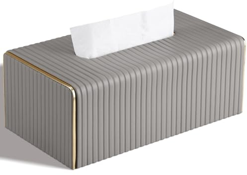 LADSTAG kosmetiktcher Box taschentuchbox aus PU Leder, taschentuchspender Tcherbox, Rechteckige Tissue Box fr handelsbliche(Hellgrau Striped)