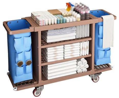 GBPLDMAQ Reinigungswagen Gewerbe Verdicktes PP-Material, Faltbarer Wäschewagen Platzsparend, Flexible Universalräder für die Reinigung von Geschäfts und Schulgebäuden(Brown)