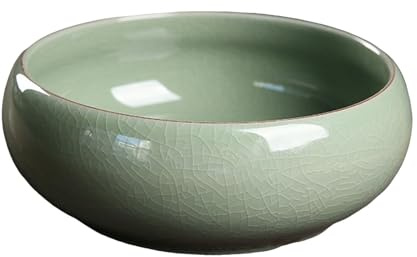 Bol de fleurs rond en céramique pour l'intérieur et l'eau - Pour bonsaï - Pot de fleurs hydroponique NTf148 - Vert menthe - 20,5 x 7,4 cm