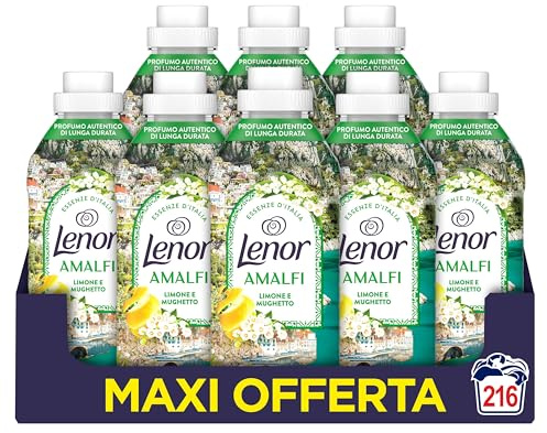 Lenor Ammorbidente Concentrato Essenze d’Italia,216 Lavaggi (27x8), Amalfi, Note Di Limone e Mughetto, Profumo autentico di lunga durata