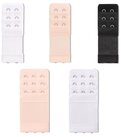 Nurhore 5 Pack Bra Strap Extenders, Elastic Bra Extenders with 3 Rows 3 Hooks & 2 Hooks for Women, Soft Comfort Fit Plus Size Bra Extension (3 Colors)