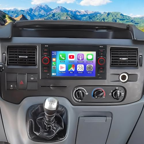 4+64G Double Din Car Stereo with CarPlay Wireless for Ford Transit MK7 2007-2012 7 Inch HD Touchscreen 2 Din Car Radio Head Unit for Android Auto Mirror Link, BT, FM, EQ SWC/UI Backup Camera