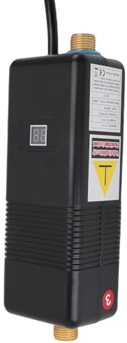 Garosa Calentador de Agua sin Tanque Eléctrico, Calentador de Agua Caliente Instantánea de 3000W con Pantalla Digital y Material de Latón, para el Baño de Cocina RV (EU enchufe 220V)