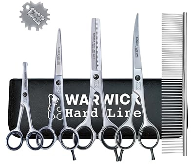 Professional Dog Grooming Scissors Set Pet Grooming Scissors kit for Dogs,Cats,Rabbit & All Pets, Stainless Steel Scissor, thinning Scissor(5 Pieces Set with PU Leather Pouch)