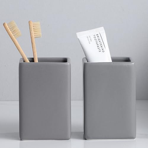 Grau Zahnputzbecher Keramik Set, Quadratisch Zahnbürstenhalter für Elektrische Zahnbürste Zahnbürste und Zahnpasta, Kinder Toothbrush Holder, Zahnbürsten Badezimmer Organizer grau