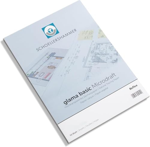 Honsell 25062 - Schoellershammer Glama Microdraft hochtransparentes Zeichenpapier, DIN A2 Block mit 50 Blatt, 80 – 85 g/m², für technische Zeichnungen, Skizzen mit Bleistift, Filzstift, Tusche