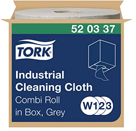 Tork 520337 Industrial Cleaning Cloth / 1 Ply Multipurpose Disposable Cotton Towel Suitable for W1, W2 & W3 Wipers Systems / Grey / 1 x 148.2m / Ø 25cm