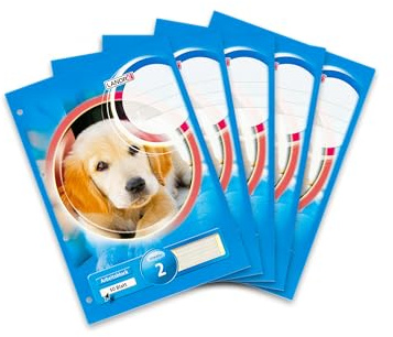 Landré Arbeits-Block A4 liniert, Lineatur 2, 50 Blatt, 80 g/m², gelocht, Motiv Hund, 5 Stück