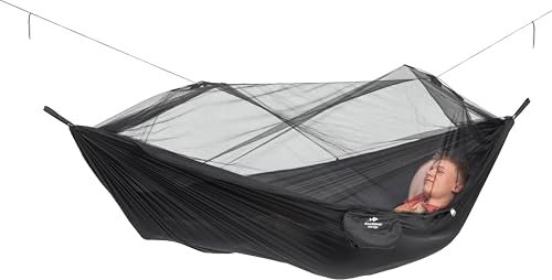 Amazonas Ultra-Light Hängematte Moskito Traveller Extreme 500g 275cm x 140cm Packmaß 24,5 x 8,5cm bis 200kg in Schwarz