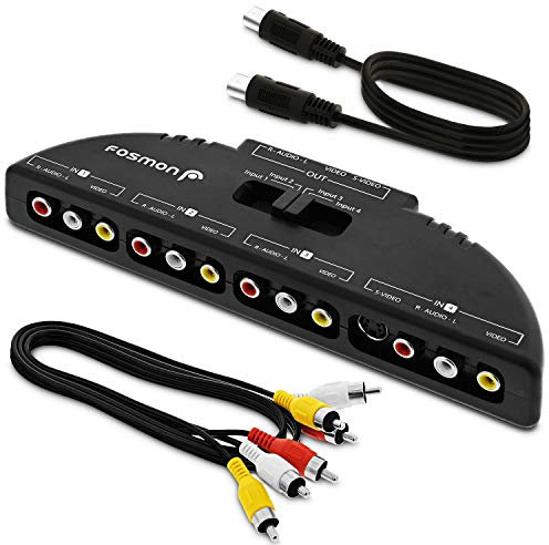 Fosmon 4-Way Audio/Video RCA Switch Selector/Splitter Box & AV Patch Cable for Connecting 4 RCA Output Devices to Your TV