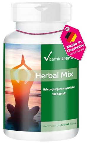 Herbal Mix – 180 cápsulas – Extractos de plantas con Vitamina B6, B12 y Ácido fólico | Vitamintrend®