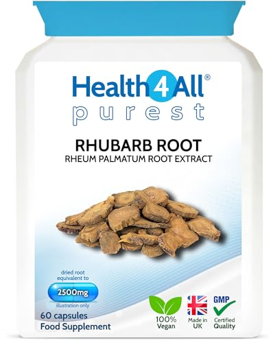 Health4All Rhubarb Root 2500mg 60 Capsules, Natural Laxative Supplement, Reduce Bloating | Digestive Support Vegan Capsules, 2 Months Supply | Made in UK