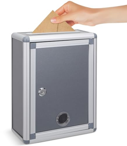 Suggestion Box Lockable, Ballot Box with Lock and Keys, 27x20x9.5cm Wall Mounted Letter Boxes- Outdoor Post Boxes for Home, Office, School, Hotel, Charity Collection Office, Customer Centre