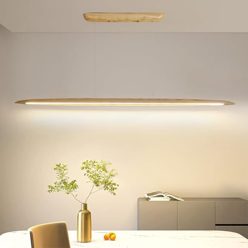 Modern Design Hängelampe LED Hängeleuchte aus Holz Pendellampe Dimmbar Pendelleuchten höhenverstellbar Kronleuchter Esszimmer Schlafzimmer Innenleuchte Dekorative Deckenleuchte 18W 3000K-6000K 130cm
