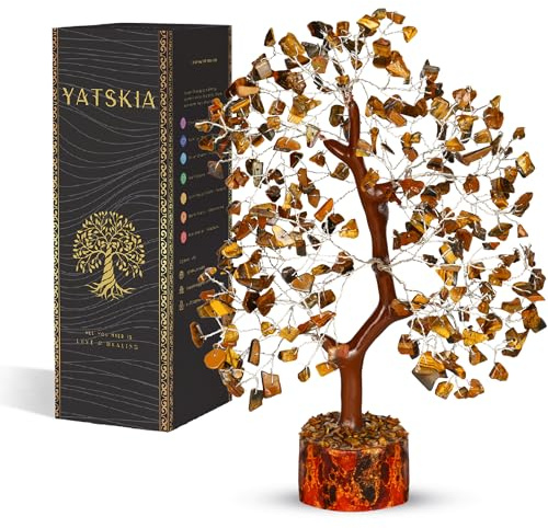 YATSKIA Tigerauge Kristall - Künstliche Bäume, Bonsai-Baum, Heilkristalle, Baum für Zuhause, Baum des Lebens Chakra, Balancing Tree, Chakra Geschenke, Kristallgeschenke für Frauen, Glück Home Decor