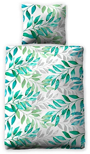 jilda-tex Seersucker-Bettwäsche Sommerbettwäsche Botanic Green 135x200 cm + 80x80 cm Ökotex-100 100% Baumwolle mit Reißverschluss (135 x 200 cm)