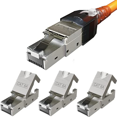 RJ45 Stecker Werkzeuglos, 4er Pack Netzwerkstecker CAT6a – Einfache Montage, High-Speed-LAN Datenübertragung, Kompatibel mit CAT6/7/8 Kabeln, Ideal für Heim- & Büronetzwerke, Robustes Design