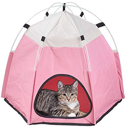 XhuangTech Haustierzelt Höhle Bett für Katzen / kleine Hunde, weicher Stoff, tragbar, faltbar, Pop-Up-Katzenzelt/Kätzchenbett, Haus/Katzenhütte für drinnen und draußen, Haustierbetten (Pink)