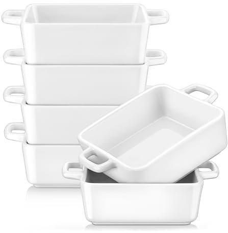 LOVECASA Fuente para Horno Pastelería, Juego de 6 piezas 220ML Moldes para hornear de Porcelana Esmaltados para Tartas, Lasaña, Pastel, Soufflé 13CM